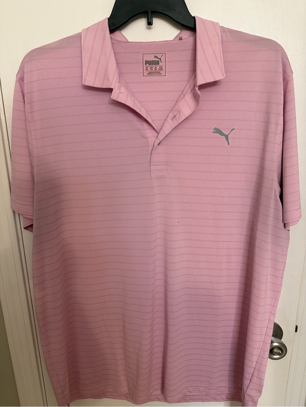 Puma Men's Light Pink Striped Golf Polo